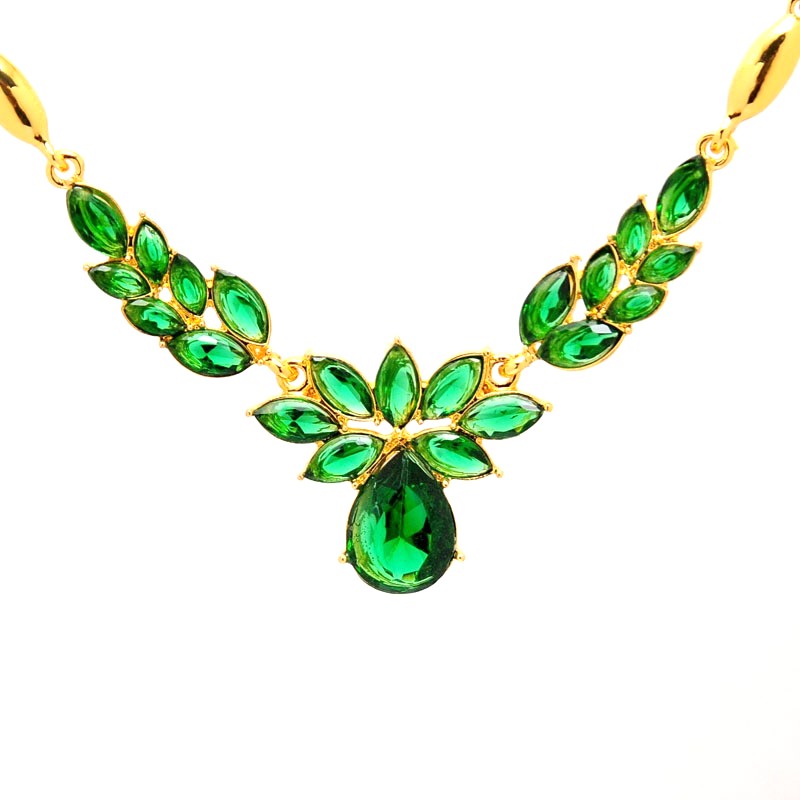 Parure Bijoux Cristal Vert Emeraude PlaquÃ©e Or Jaune