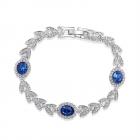 Bracelet Bijoux Mariage Métal Rhodié Argent Zircon Bleu Royal