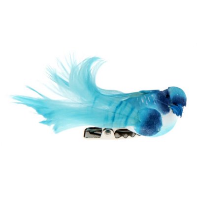 Dcoration de Fte, Anniversaire, Mariage, Baptme  - Oiseaux Artificiel Bleu Turquoise en Plumes sur Pince ... : illustration