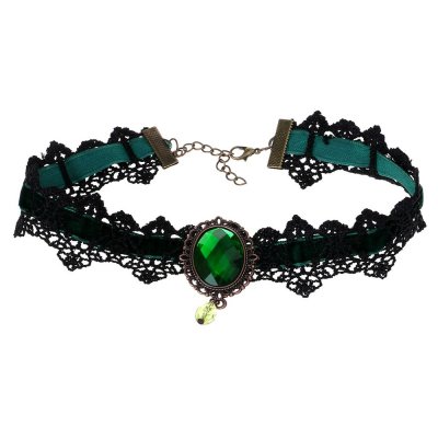 Colliers et pendentifs Mariage  - Choker gothique ruban vert et dentelle noir cristal ... : illustration