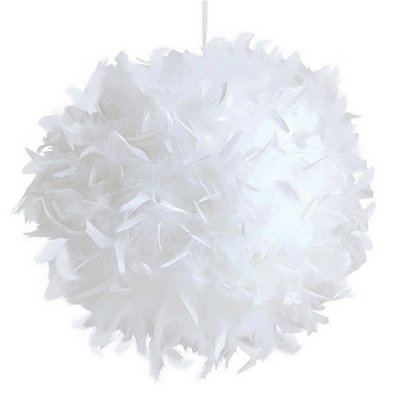 Plumes Dcoration Mariage  - Boule de plumes blanche 10 cm : illustration