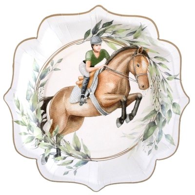 Vaisselle Jetable  - 10 Assiettes Hippique - Motif cheval - Equitation ... : illustration