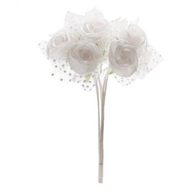 Dcoration de Table  - Fleurs artificielles et tulle  pois blancs 12 cm : illustration