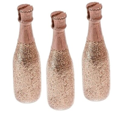 Dcoration de Fte, Anniversaire, Mariage, Baptme  - 3 marque-places bouteilles de champagne rose gold : illustration