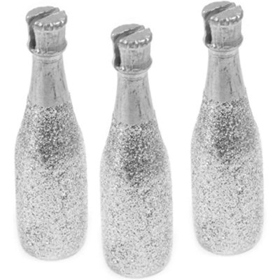 Mariage thme argent / gris  - 3 marque-places bouteilles de champagne Argent : illustration