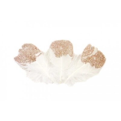 Plumes Dcoration Mariage  - 25 Plumes pailletes blanches et rose gold : illustration