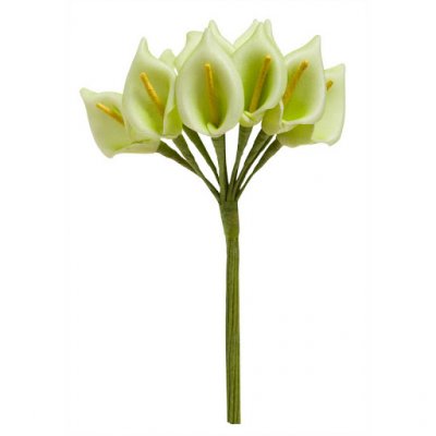 Dco de table Communion  - Fleur Mariage - 12 petites Arum sur tige - vert anis : illustration