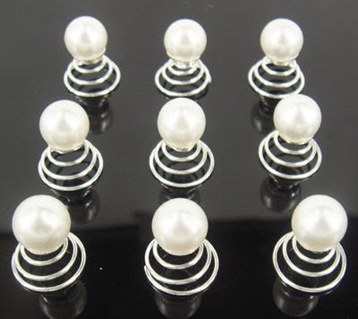 Idéal pour les coiffures de mariage Twisters, curlies, perles blanches nacrées en métal rhodié ton argent Perles de synthèse blanches nacrées dun diamètre