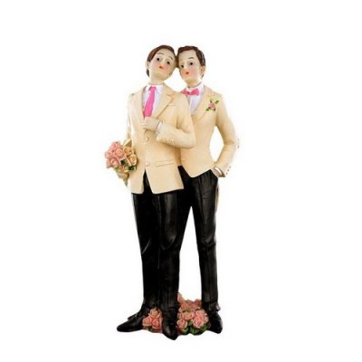 Dcoration de Fte, Anniversaire, Mariage, Baptme  - Figurine Mariage Couple Hommes Smoking Blanc : illustration