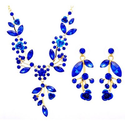 Bijoux Mariage Parure Cristal Bleu Navy PlaquÃ©e Or Jaune