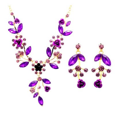 Bijoux Mariage Parure Cristal Violet PlaquÃ©e Or Jaune