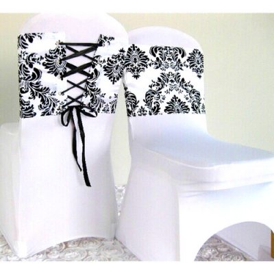 Noeuds de chaise de mariage imprims  - Noeud de chaise mariage corset baroque noir et blanc ... : illustration