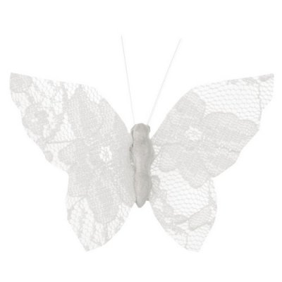 Papillons dcoration mariage  - 4 papillons en dentelle blanche sur pince : illustration