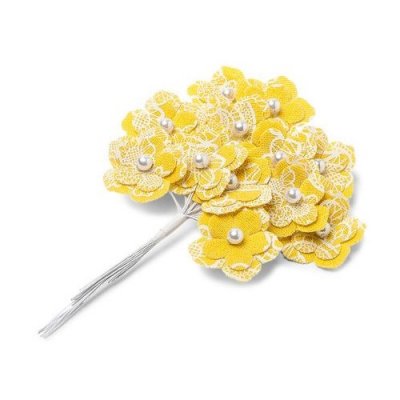 Dco de table Baptme  - 12 tiges de fleurs en lin jaune gypsy : illustration