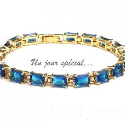 Bracelet Femme Bijoux Plaqué Or Cristal Bleu