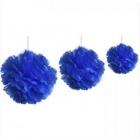 3 boules pompons fleurs de papier de soie assorties 20, 30 ,45 cm bleu marine 