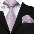 Cravate Boutons de Manchette Pochette Rose / Argent 