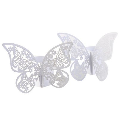 Rond de serviette mariage  - Rond de serviette papillon blanc mariage : illustration