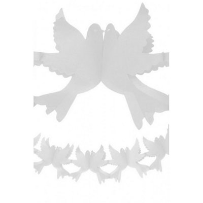 Mariage thme oiseaux/colombes  - Guirlande colombes 4 m en papier ignifug blanc : illustration