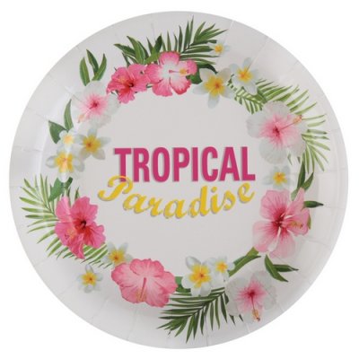 Mariage thme exotique tropical  - 10 assiettes thme Tropical en carton : illustration