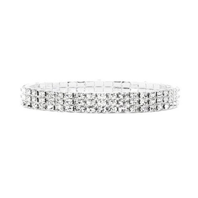 Bijoux de mariage : bracelets  - Bracelet Extensible Argent 3 Rangs Strass Clair  : illustration