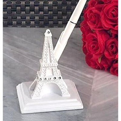 Dcoration de Salle de Mariage  - Porte stylo et stylo mariage Tour Eiffel Blanc : illustration