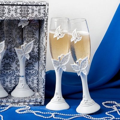 Promotions  - Flute a Champagne Mariage Papillon X 2 Pices : illustration