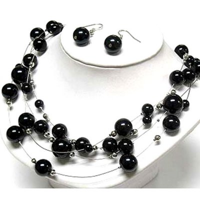Colliers et pendentifs Mariage  - Parure Bijoux Mariage Perles Noires 