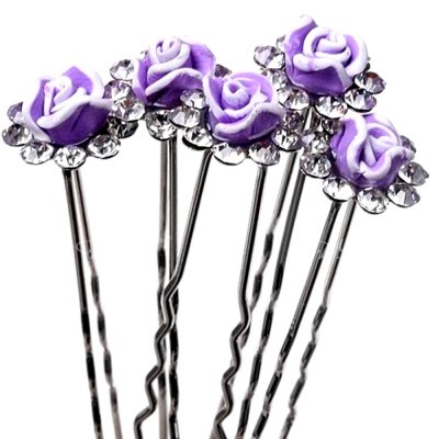 Mariage et Accessoires  - 6 pingles pics  cheveux avec roses rsine violette ... : illustration