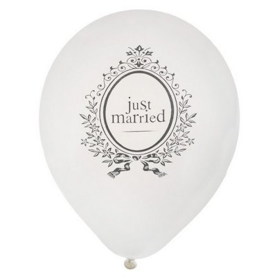 Mariage thme baroque  - 8 Ballons mariage blanc et gris Just Married : illustration