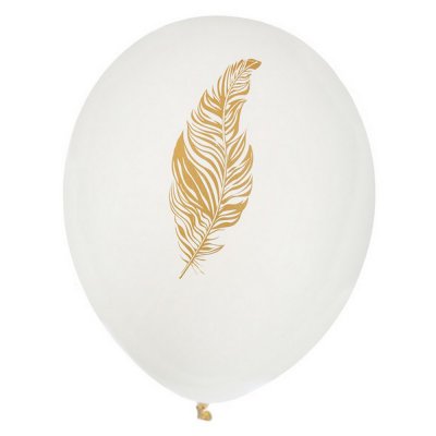 Promotions  - Lot de 8 Ballons ivoire motif plume or : illustration