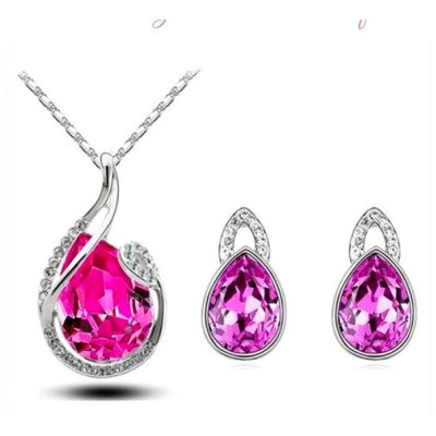 Bijoux de Mariage  - Parure de bijoux cristal rose fuchsia ton argent : illustration