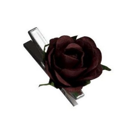 Fleurs dcoratives mariage  - Sachet de 10 roses sur pince argent, chocolat : illustration