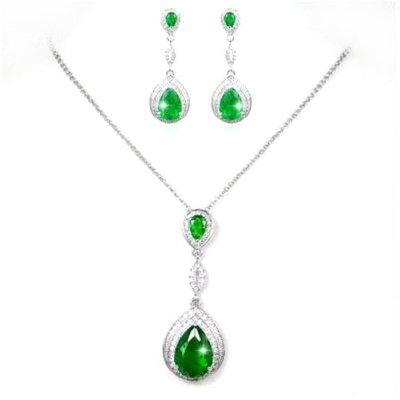 Bijoux de Mariage  - Parure Mariage Bijoux Mtal Rhodi Cristal Vert Emeraude  : illustration