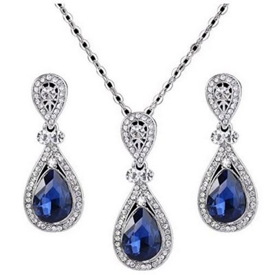 Parures de mariage en cristal  - Parure Mariage Bijoux Femme Cristal Bleu Royal 