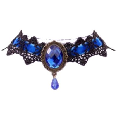 Colliers et pendentifs Mariage  - Choker gothique satin bleu et dentelle noir cristal ... : illustration