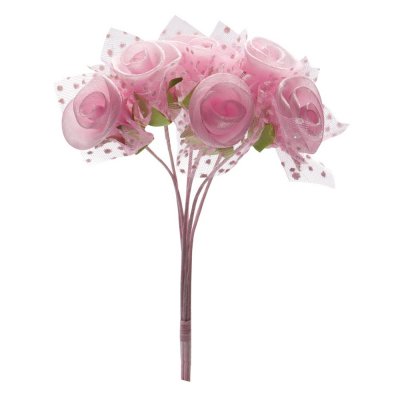 Fleurs dcoratives mariage  - 12 Fleurs et Tulle  Pois Rose : illustration