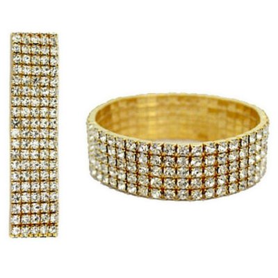 Bijoux de mariage : bracelets  - Bracelet mariage extensible ton or 5 rangs cristal ... : illustration
