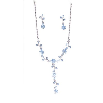 Bijoux de Mariage  - Parure Mariage Argent Bijou Femme Cristal Bleu  : illustration