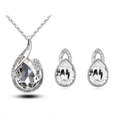 Bijoux de Mariage  - Parure de bijoux cristal clair ton argent : illustration