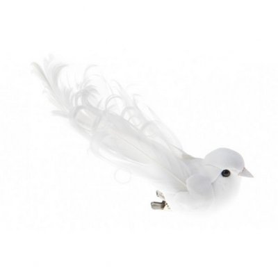 Plumes Dcoration Mariage  - Lot de 2 grands oiseaux blanc mariage sur pince  : illustration