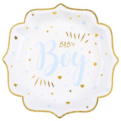 Dcoration de Baptme  - Assiettes Baby Shower Bleu Blanc Or (Lot de 10) : illustration