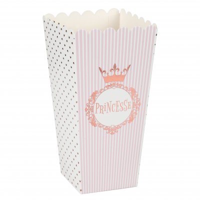 Boites de drages en carton  - 8 cornets  pop-corn ou bonbons princesse rose : illustration