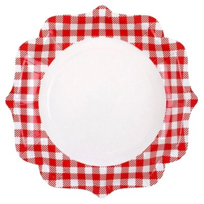 Assiettes jetables  - 10 Assiettes  la campagne vichy rouge et blanc : illustration