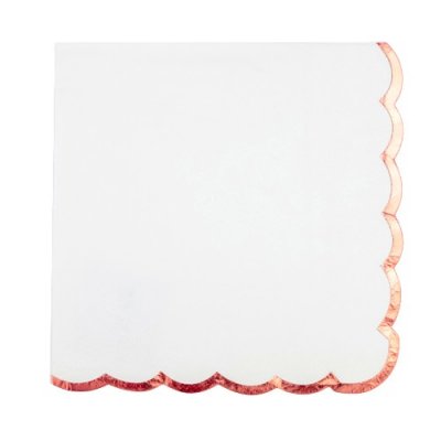 Dco de table Baptme  - Serviettes blanc et liser rose gold x 16 : illustration