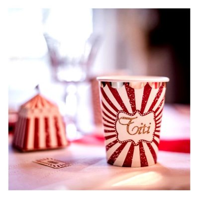 Dcoration de Table  - 8 gobelets circus vintage ivoire rouge et dor : illustration