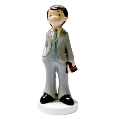 Figurines de Communion  - Figurine communiant chic en costume gris : illustration