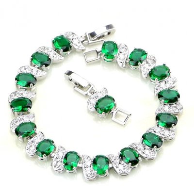 Bijoux de mariage : bracelets  - Bracelet plaqu argent oxydes de zirconium vert meraude : illustration