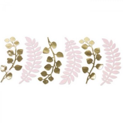 Dcoration de Baptme  - 6 feuilles fougres et eucalyptus rose poudr et or  : illustration