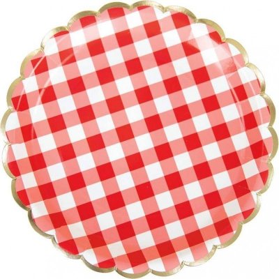 Dcoration de Table  - Assiettes festonnes vichy rouge, blanc et or 23 cm : illustration